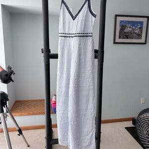 Japna V-Neck White Jumpsuit with Blue Accents